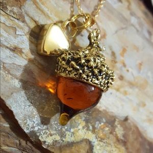 Acorn and heart urn pendant and chain